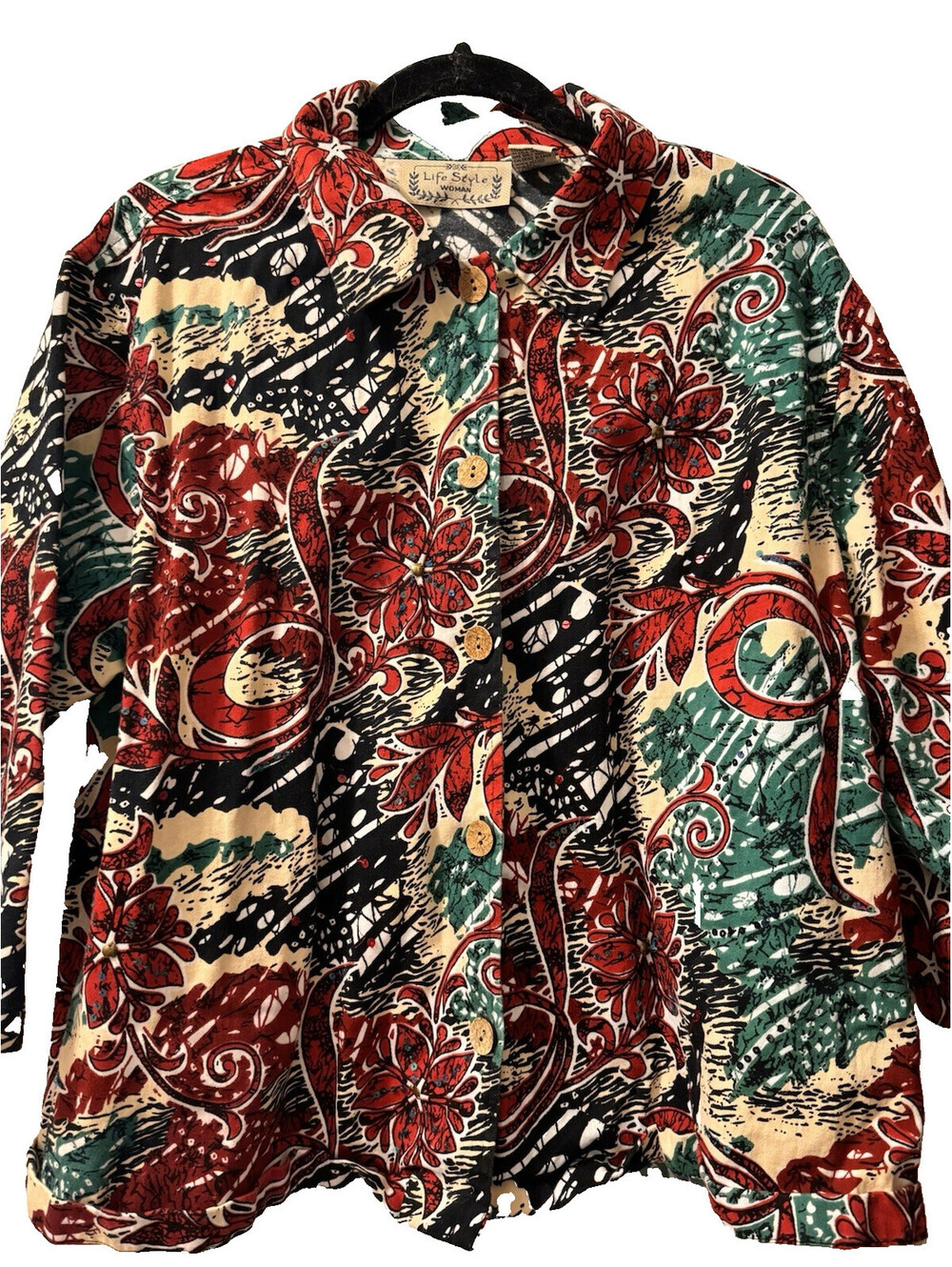 Lifestyle Woman Cotton Shacket Top Womens 1X Floral Spring Layering Bold Floral